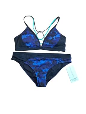 Athleta Freestyle Camo Bikini Blue Black Size M